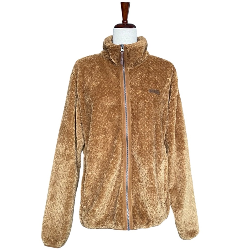 Columbia Fire Side II Sherpa Fleece Jacket Women’s XL Camel Brown Full Zip Cozy